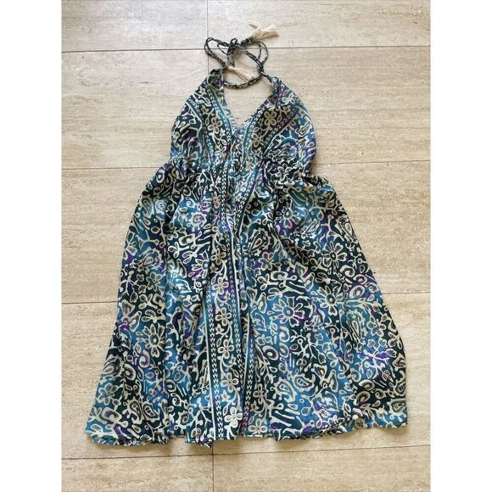 Indian Vintage Recycle Sari Silk Maxi Beach Sundress‎ Boho Gypsy  Up-down Dress